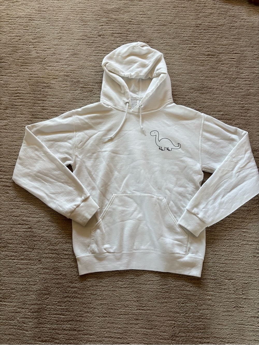 Jerzees White Hoodie with Small Dinosaur Graphic